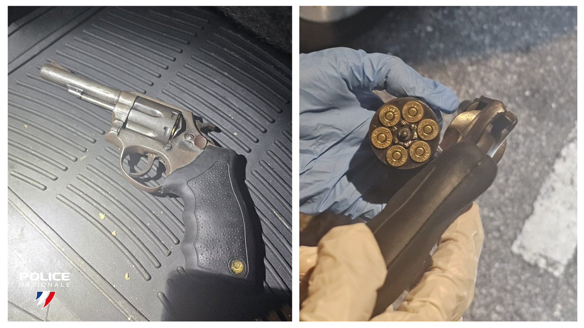 PoliceNat973's tweet image. #Interpellations | 🚨 Cette nuit, à la suite d'une rixe dans un quartier sensible de #Cayenne, les #Policiers de la Compagnie Départementale d'Intervention ont permis la saisie d'un revolver garni de 6 cartouches.
👉3 individus ont été interpellés.
#PoliceNationale