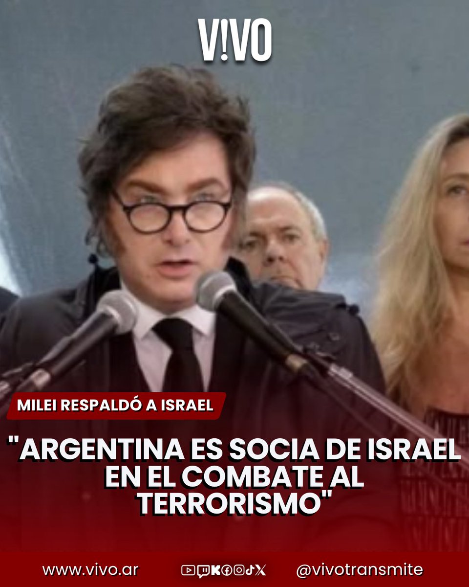 VIVOtransmite's tweet photo. 🔴MILEI AFIRMÓ QUE “ARGENTINA ES SOCIA DE ISRAEL EN EL COMBATE AL TERRORISMO” El presidente participó del acto por el aniversario del atentado a la Embajada de Israel en Buenos Aires🕊️
#Milei #Israel #Terrorismo #Argentina   

Más información en https://t.co/EjQntvFK0X https://t.co/9L6rrx7Wu9