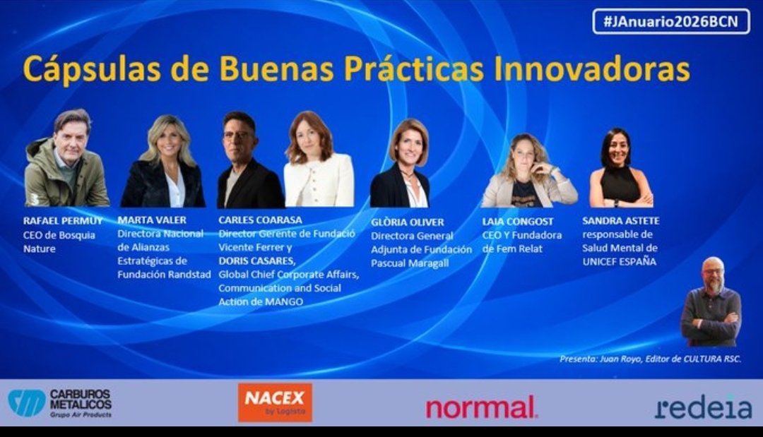 juanroyoabenia's tweet photo. @Corresponsables #JAnuario2026BCN
Prácticas innovadoras
R Permuy @BosquiaNature
M Blai #FloresSolidarias
M Valer @Randstad_es
C Coarasa @fvicenteferrer
Casares @Mango
G Oliver @fpmaragall
A Pérez @Hazloposible
L Congost #FemRelat
@SandraAsteteM
@unicef_es @CulturaRSC
https://t.co/TDkfLIEJ5K https://t.co/DipJQurcjP
