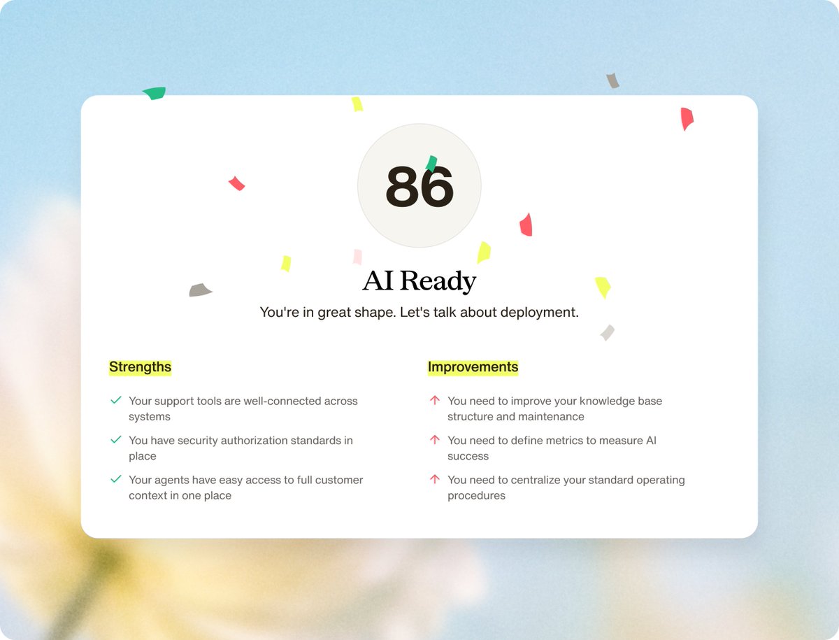 GetDelightAI's tweet photo. Is your org actually ready for AI agents? 

Most aren't. And it's not a technology problem. It's people, process, and execution.

We built a free 7-min assessment that scores you across 5 dimensions — AI strategy, use cases, infrastructure, workflows, and data governance.

Take it here: https://t.co/3gjVLvZaoD