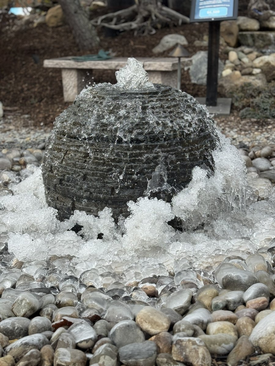 GardenStateKoi's tweet image. Anxiously awaiting spring over here but we can’t deny… the ice gives our water features a little extra sparkle this time of year ❄️✨ #WaterFountain #GardenFountain #LandscapeDesign
