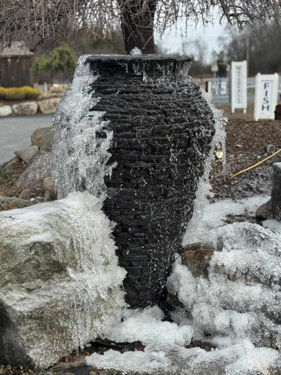 GardenStateKoi's tweet image. Anxiously awaiting spring over here but we can’t deny… the ice gives our water features a little extra sparkle this time of year ❄️✨ #WaterFountain #GardenFountain #LandscapeDesign
