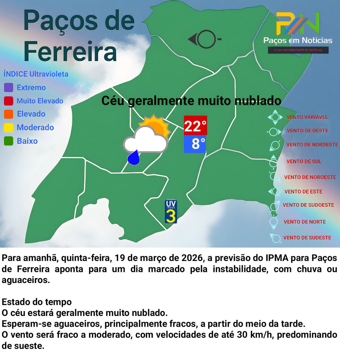 Paços de Ferreira 
Previsão para 5ª feira, 19.março.2026