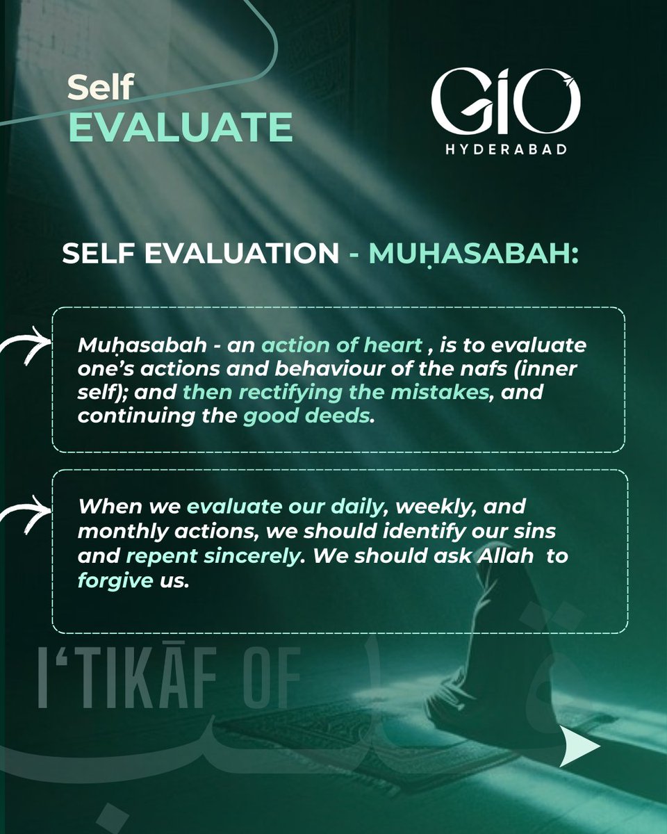 GIOHyderabad's tweet photo. Before the month ends,
evaluate your قلب and your actions.
That’s the real success.

#Selfevaluate 
#ItikaafOfQalb 
#giohyderabad https://t.co/QY1QGp3Zxx