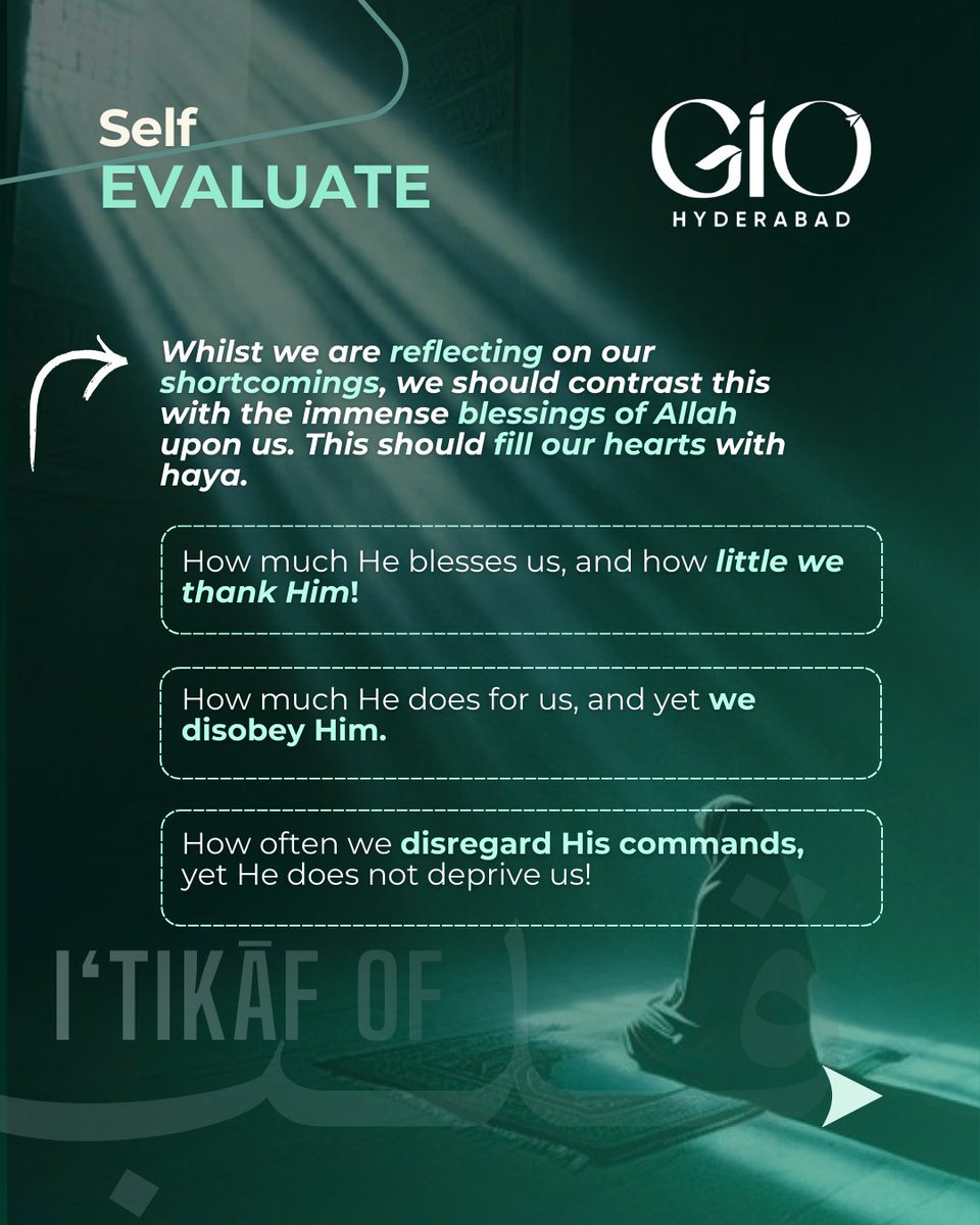 GIOHyderabad's tweet photo. Before the month ends,
evaluate your قلب and your actions.
That’s the real success.

#Selfevaluate 
#ItikaafOfQalb 
#giohyderabad https://t.co/QY1QGp3Zxx