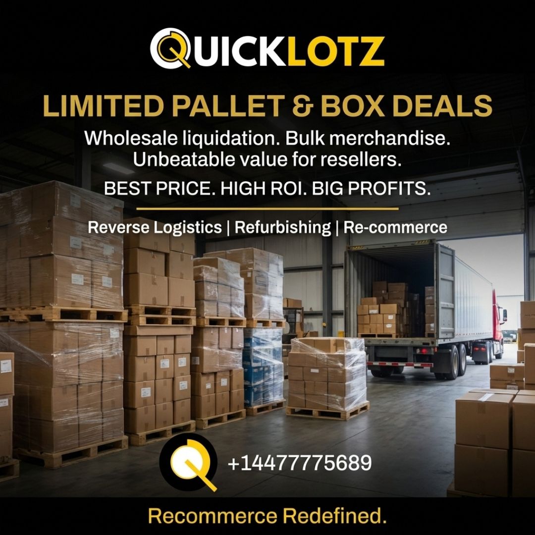 quicklotz's tweet photo. Stock up smart and save big with Quicklotz's exclusive pallet and box deals this season—trust in innovation and value with Recommerce Redefined. #WholesaleDeals #PalletSales #ReverseLogistics #SmartStocking #Refurbishing #RecommerceRedefined #BigProfits #Quicklotz https://t.co/GBn9nXCG7B