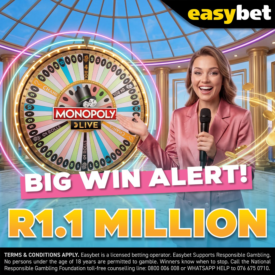 Easybet_SA's tweet image. Wait… another millionaire?! 💸

One lucky player just won R1.1 MILLION on MONOPOLY Live by Evolution! 

The next big win could be yours! 💰

PLAY NOW 👉 bit.ly/eb-mnply

#Easybet #MonopolyLive #EvolutionGaming #BigWin