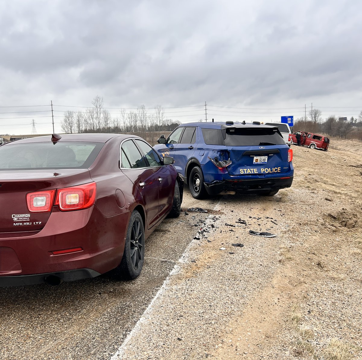 mspwestmi's tweet photo. 🚨 Move Over Reminder – West Michigan 

A Michigan State Police patrol vehicle was struck while troopers were policing a crash at the WB M-6 ramp to Wilson Ave.

Thankfully, no injuries have been reported at this time.

This is a reminder to:
• Slow down
• Move over when possible
• Give emergency vehicles space to safely do their job

These situations can be avoided. Help protect those working on the roadway.