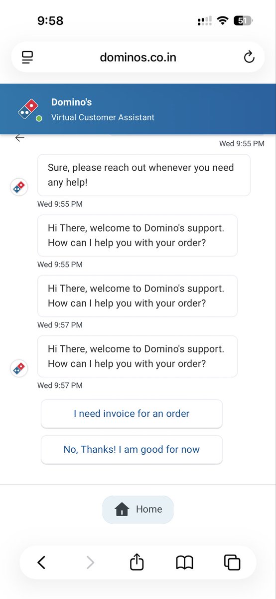 sumeshdhar95's tweet photo. Ordered from Dominos via Swiggy and ETA was 9:42PM. Reached out to support at 10PM and there is no way i can connect to Swiggy CC or Dominos CC. The Dominos number mentioned on Swiggy belongs to Deepak individual who don’t know have any connection with these @dominos @Swiggy https://t.co/0S0a9LbObB