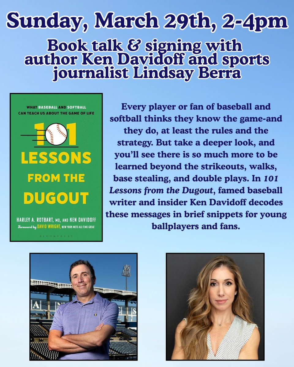 lindsayberra's tweet photo. Longtime #MLB writer @KenDavidoff will be joining us at the @YogiBerraMuseum on Sunday, March 29th from 2-4 PM to discuss his new book, 101 Lessons from the Dugout. Museum admission and a signed book are included with your ticket! 🙏⚾️❤️📖
Register here ➡️ https://t.co/mbHZ9yx2DQ https://t.co/EUaQUWKYFp