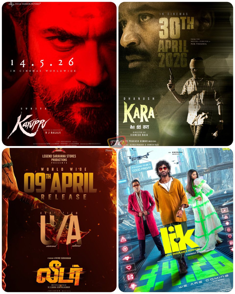 TamilTvExpress's tweet photo. Upcoming movie releases
#Karuppu
#kara 
#Leader
#lik 

#suriya #Dhanush #Pradeepranganathan #tamiltvexpress https://t.co/0y1r9N57ly