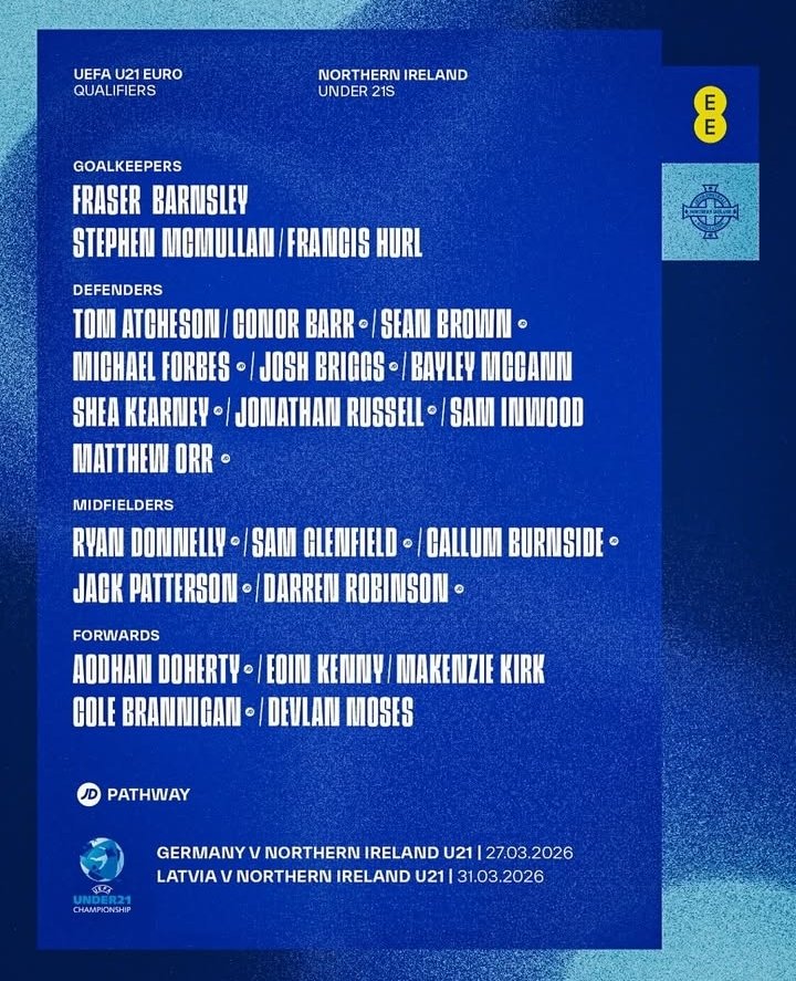 Well done to Callum Burnside on the Northern Ireland under 21 call-up 💙
