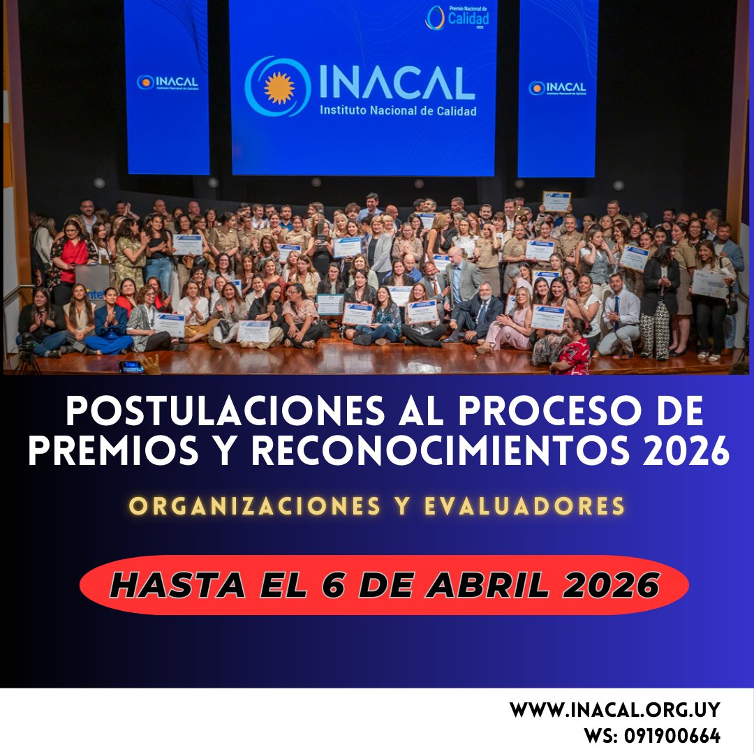 INACALUY's tweet photo. Postulaciones a los Premios y Reconocimientos de Calidad 2026. 
Convocamos a las organizaciones que trabajan con nuestros modelos y a personas interesadas en ser evaluadores a postularse vía online.

Cierre hasta el 6 de Abril https://t.co/seZcDrmp5c https://t.co/fTwCsP9Jhf
