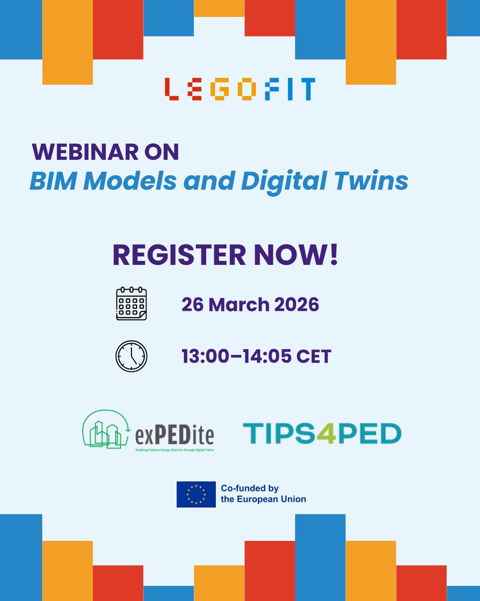 posifit_HE's tweet photo. Join our webinar on BIM &amp; Digital Twins and discover how digital tools are transforming #PEDs 🌍

With @TIPS4PED  &amp; @ExPEDite_EU 

📅 26 March | ⏰ 13:00-14:00 CET

👉 https://t.co/snksyKdtFC

#LEGOFIT #DigitalTwins #BIM #SmartCities https://t.co/8aaqMK0Vql