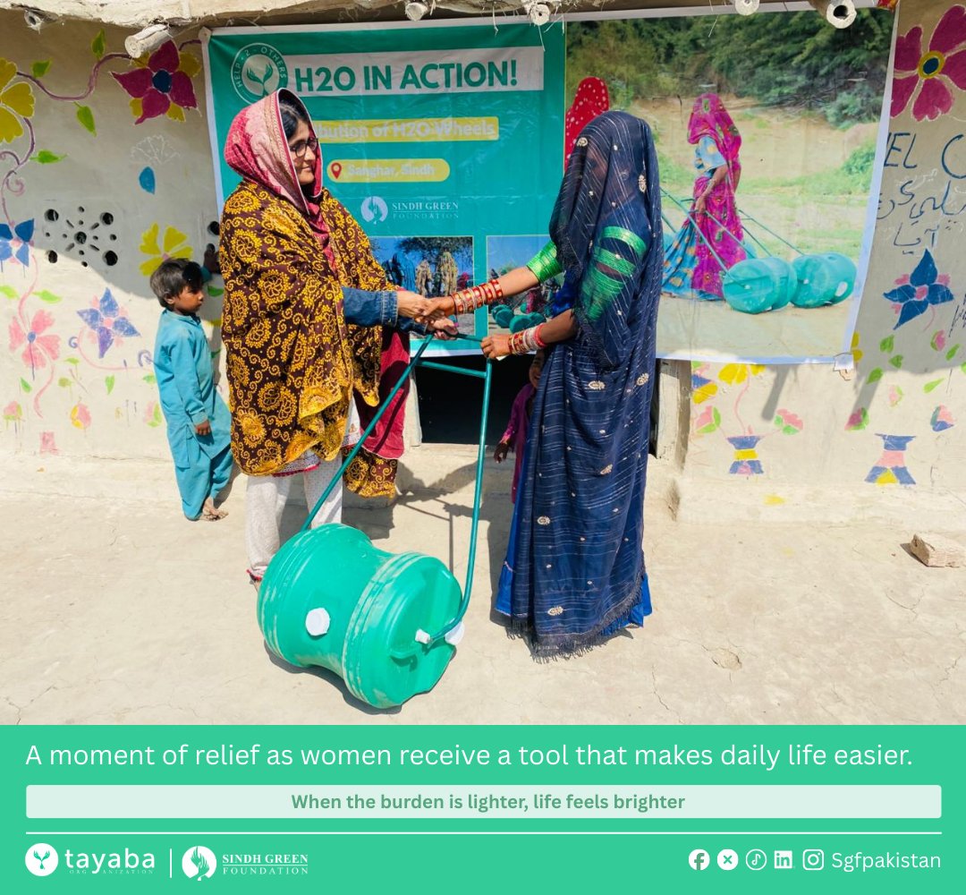 SgfPakistan's tweet photo. Ramadan Kareem | Sharing Water &amp; Hope 
Over 200 H2O Wheels were distributed to 200 households across six villages in the White Desert, Khipro, Pakistan. In partnership with @H2oTayaba these wheels reduce physical strain, save time &amp; making water collection easier &amp; safer💧 https://t.co/H6j2CkE16P