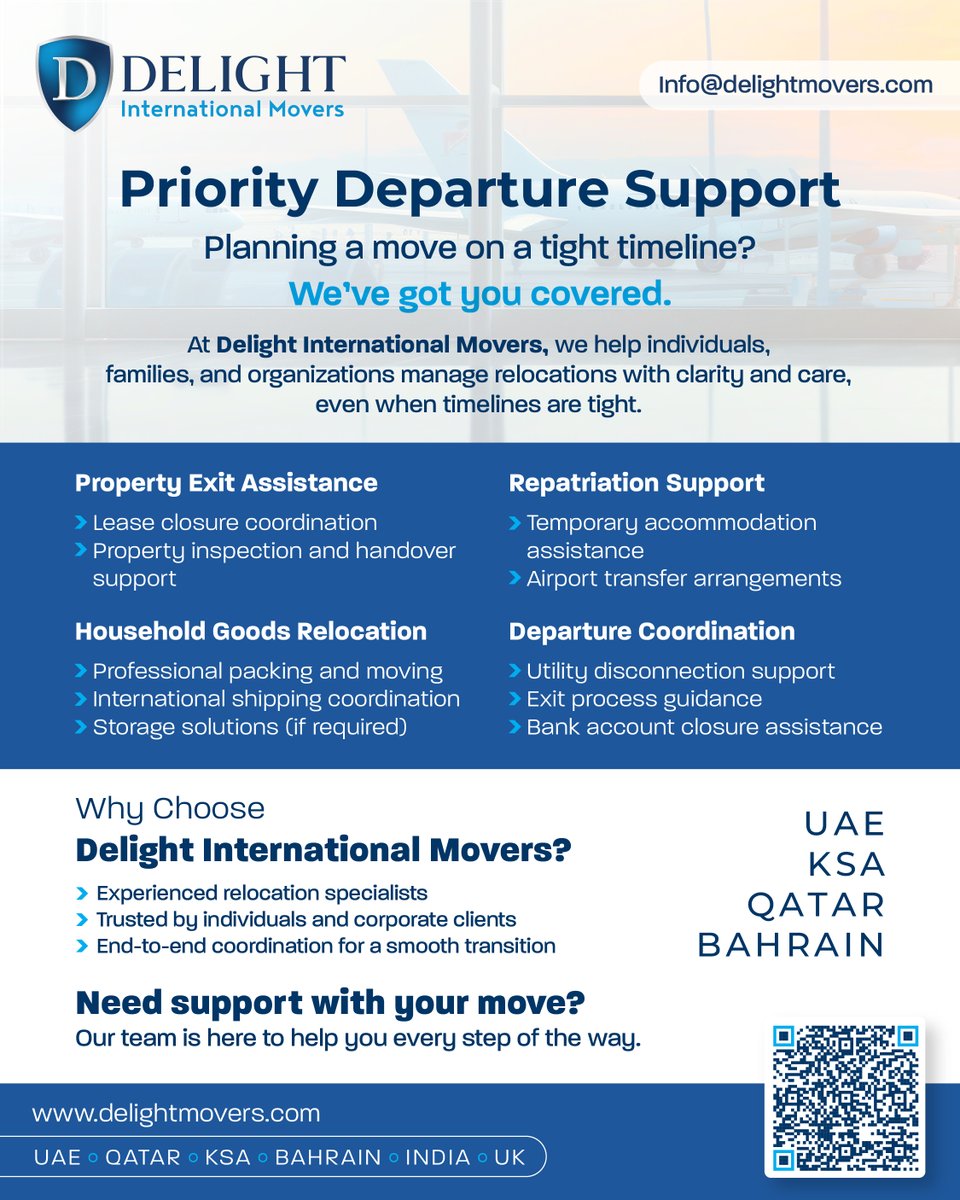 delight_movers's tweet image. Moving on a tight timeline? 😰

Delight International Movers 🚛 offers priority relocation support—from packing 📦 to handover and travel ✈️.

Let’s make your move stress-free 🚀
🌐 delightmovers.com

#DelightMovers #RelocationServices #MovingMadeEasy #ProfessionalMovers