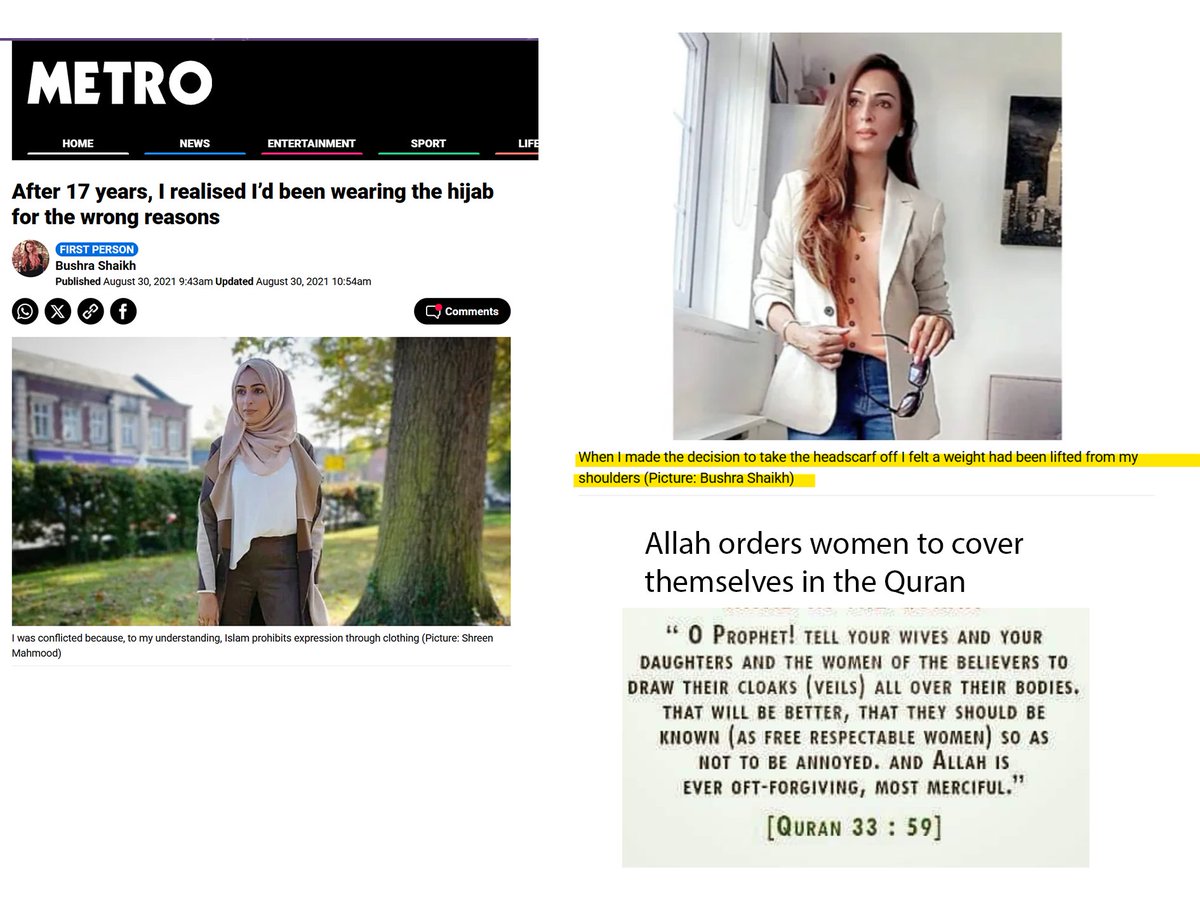 Pak_Vengeance's tweet photo. Bushra Shaikh lives in the west and enjoys all the liberal values yet work as a mouthpiece for Khawarij Taliban 24X7. In a news article she proudly takes the hijab off "I felt a weight had been lifted from my shoulders". These Ummah larper's are the biggest munafiqs on earth. https://t.co/KhchjBG2e6