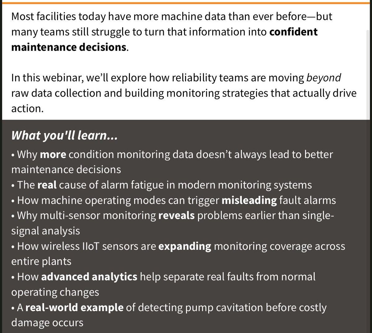 ErbessdRel's tweet photo. 🚨 Happening Tomorrow 🚨

Too many alarms. Not enough answers.

Learn how to turn condition monitoring data into clear, confident maintenance decisions.

👉 Register before it’s too late. https://t.co/2vaVIngad3