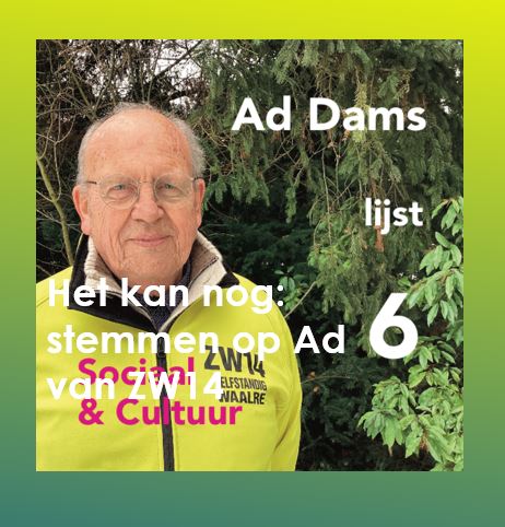 Het kan nog: tot 21 uur kunt u stemmen op Ad Dams van lijst 6 in #Waalre. #Doorzettenloont! Zie zw14.nl