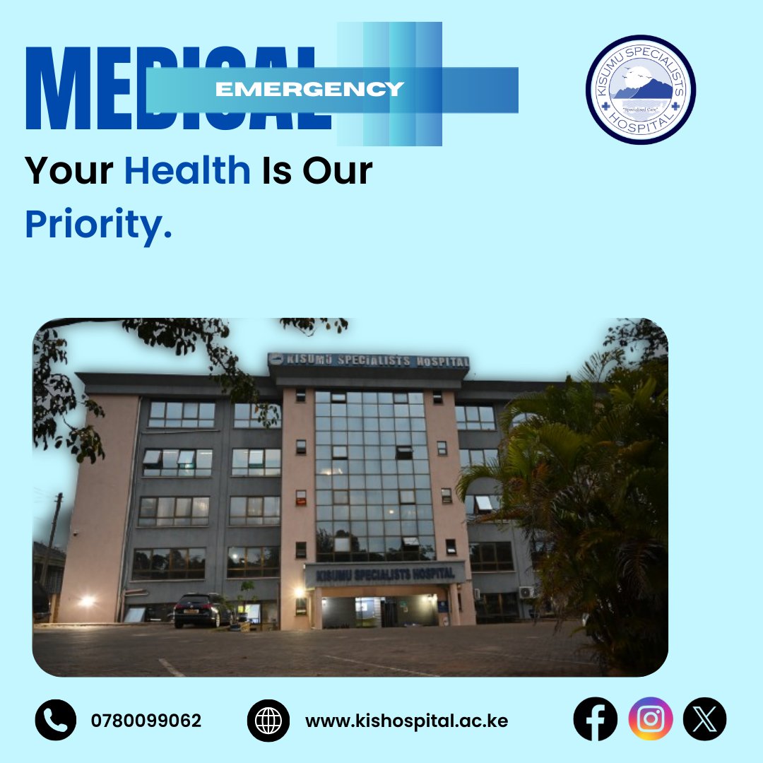 In your most critical moments, your health remains our top priority.
Visit Kisumu Specialists Hospital for specialised care.
To book your appointment contact us on 0780 099 062.

#KisumuSpecialistsHospital