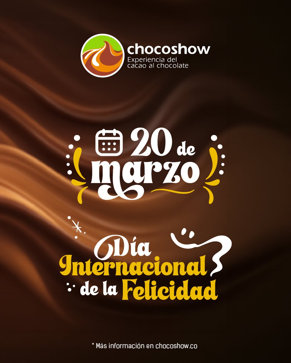 CorferiasBogota's tweet photo. La felicidad la encuentras en compartir y vivir pequeños momentos disfrutando un buen chocolate.
¡Celebra el Día Internacional de la Felicidad! 😀❤️
Nos vemos en Chocoshow 2026. 🍫
* Más información en https://t.co/bpJ4V8jwv4
#Chocoshow #Cacao #Chocolate #Cacaoteros #Campo #Colombia