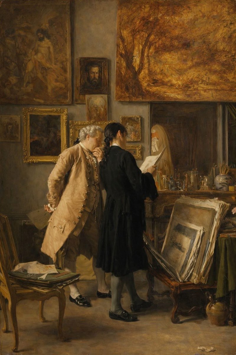 "An Artist Showing his Work", 1850
By, Jean-Louis-Ernest Meissonier (French, 1815–1891) 

Oil on canvas