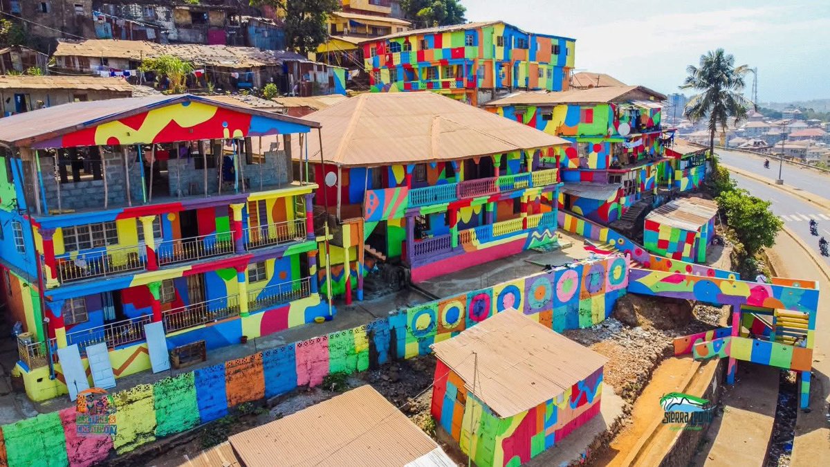ChernorMomoh01's tweet photo. The Rainbow City, located along the Hillside Bypass Road in eastern Freetown, has been unveiled as a vibrant symbol of Sierra Leone’s culture, creativity, and community pride by the Ministry of Tourism &amp; Cultural Affairs SL @Mtcasierraleone.
#VisitSierraLeone #ExploreSalone https://t.co/WFypf5UbUH
