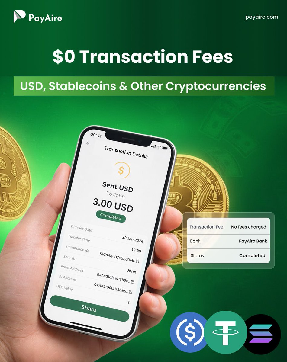 Every dollar you move should go where you intend - not to a fee. 

With PayAiro, there are zero fees on every transaction. Fiat or crypto, personal or business - you keep 100% of your money. 

No surprises. No hidden charges.

📲 Download PayAiro Now!

payairo.com