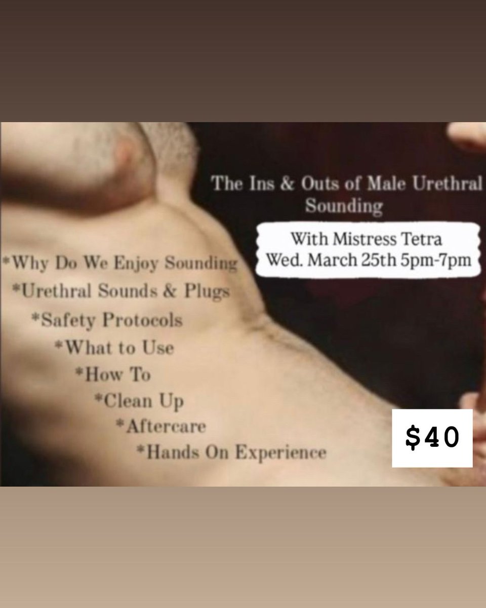SanctuaryLAX's tweet photo. Next Week, join us

The Ins &amp; Outs of Penial Urethral Sounding 
You want me to put that where?
Wednesday Mar 25 5pm-7pm 

Our bottom for this lesson will be @cbtsub 

$40 https://t.co/7orexaqbJH