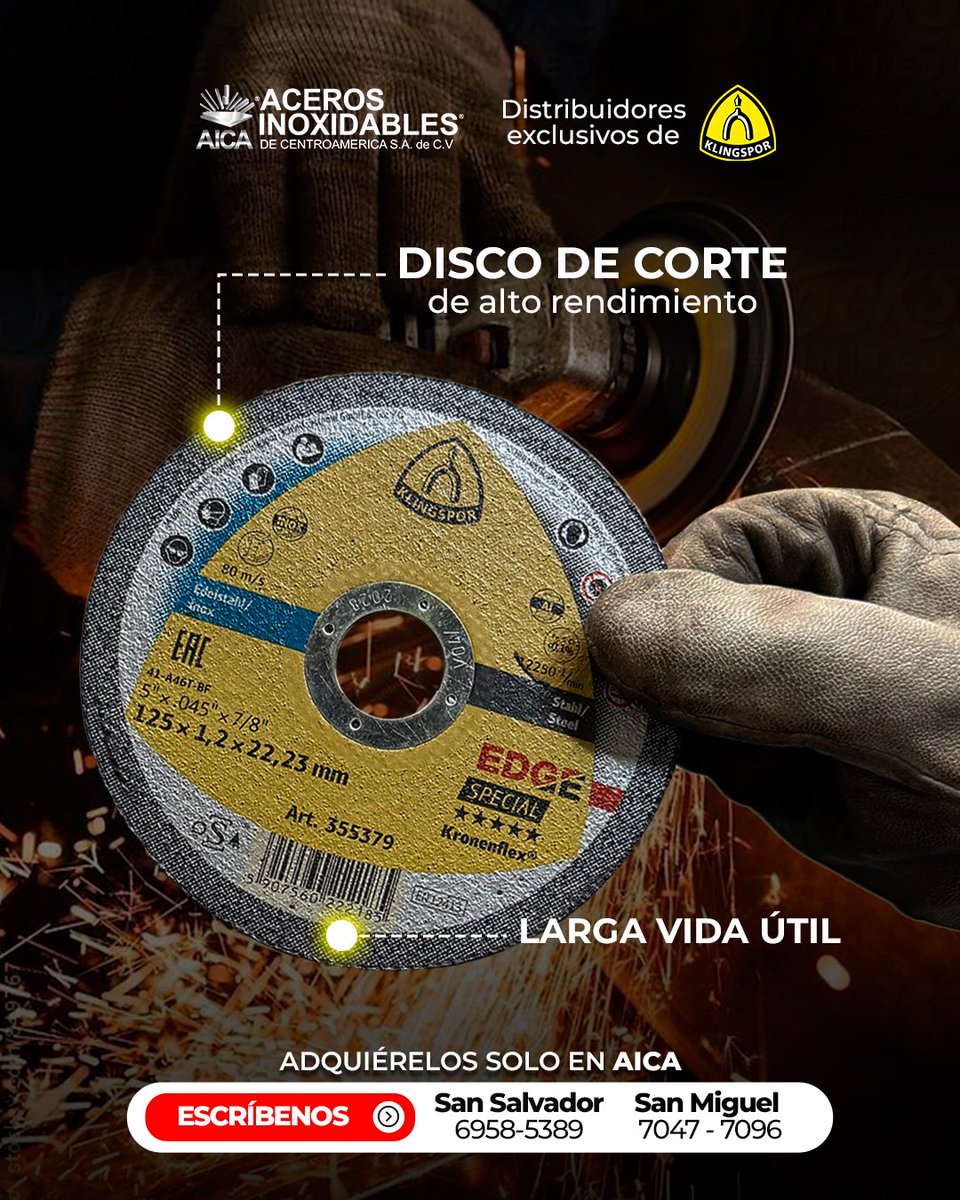 aicasadecv's tweet photo. Discos de alto rendimiento y larga vida útil. 👌

Cotiza con AICA 💬

#abrasivos #klingspor #alemania https://t.co/en1GcgwMFj