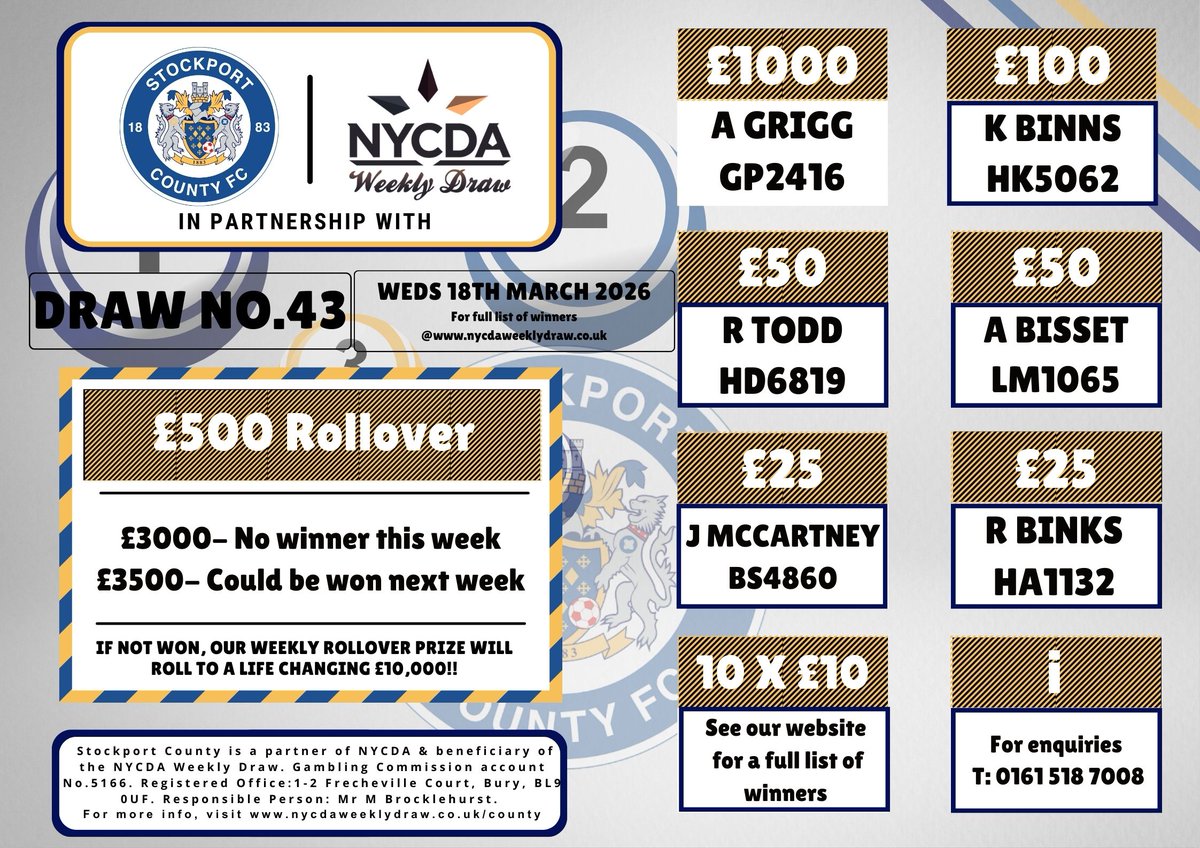 Stockport County Weekly Draw Partnership tweet media