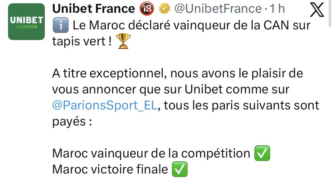 LaSauce_off's tweet photo. Unibet et BETCLIC valide Victoire Maroc mais @WinamaxSport non … c’est quoi ce bordel ?? https://t.co/YtJYtzBnTH