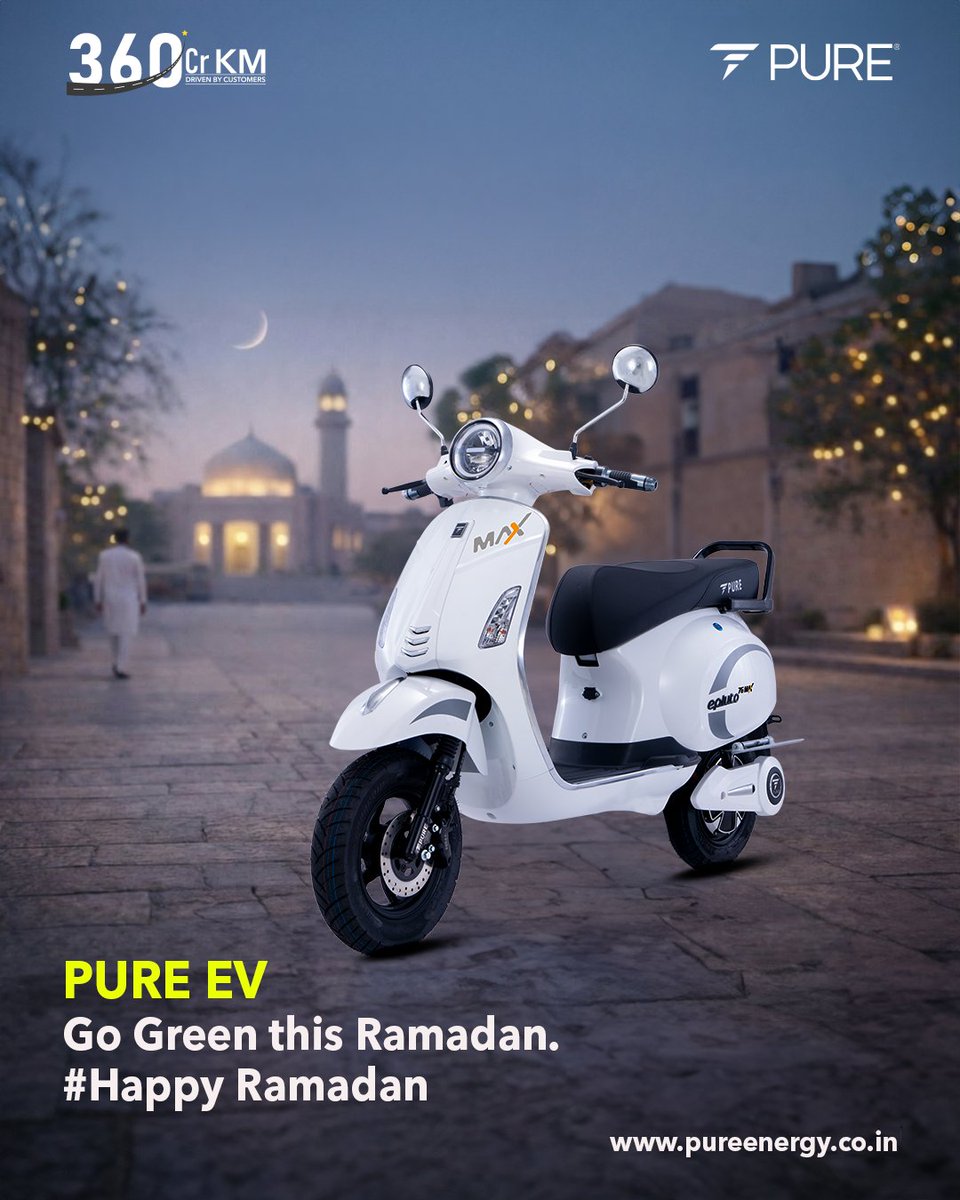 pureenergyindia's tweet photo. Happy Ramadan

Go green this Ramadan with PURE EV and embrace a smarter, cleaner way to ride. Experience eco-friendly performance, smooth rides, and a future-ready drive 

#PureEV #HappyRamadan #ElectricScooter #EVRevolution #CleanEnergy #EcoRide #PURE #EVLife #GoElectric https://t.co/HHmvzdMcAY