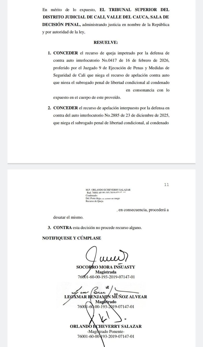 📌Sala Penal del Tribunal Superior de Cali, acepta recurso de queja interpuesto en contra de decisión adoptada por Juzgado de Ejecución de Penas y Medidas de Seguridad, que negó dar trámite a recurso de apelación, ordenando conceder el mismo al estar debidamente fundamentado.