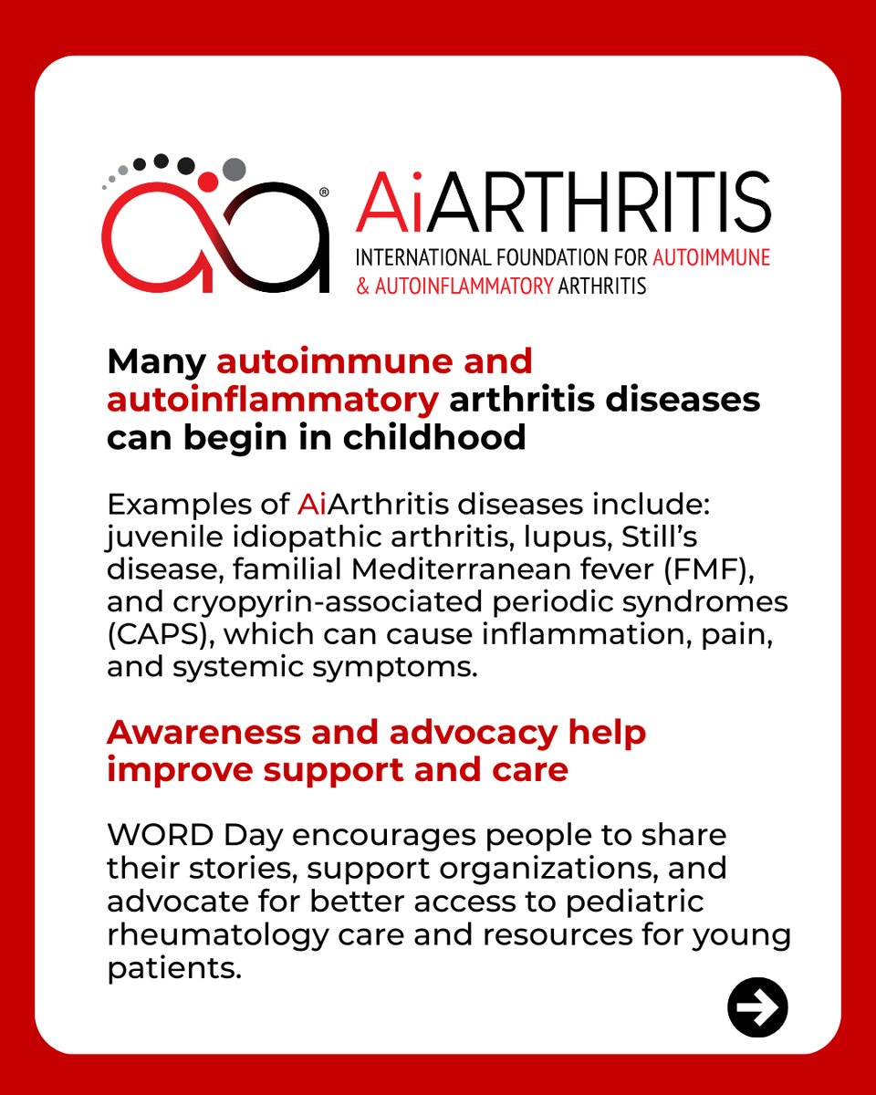IFAiArthritis's tweet photo. Many autoimmune and autoinflammatory arthritis diseases begin in childhood. 

💙 On World Young Rheumatic Diseases Day, we raise awareness about early symptoms, diagnosis, and support for young patients.

➡️ Learn more: https://t.co/AErJdQolGn

#WORDDay #JuvenileArthritis #WorldYoungRheumaticDiseasesDay #RareDisease #AiArthritis