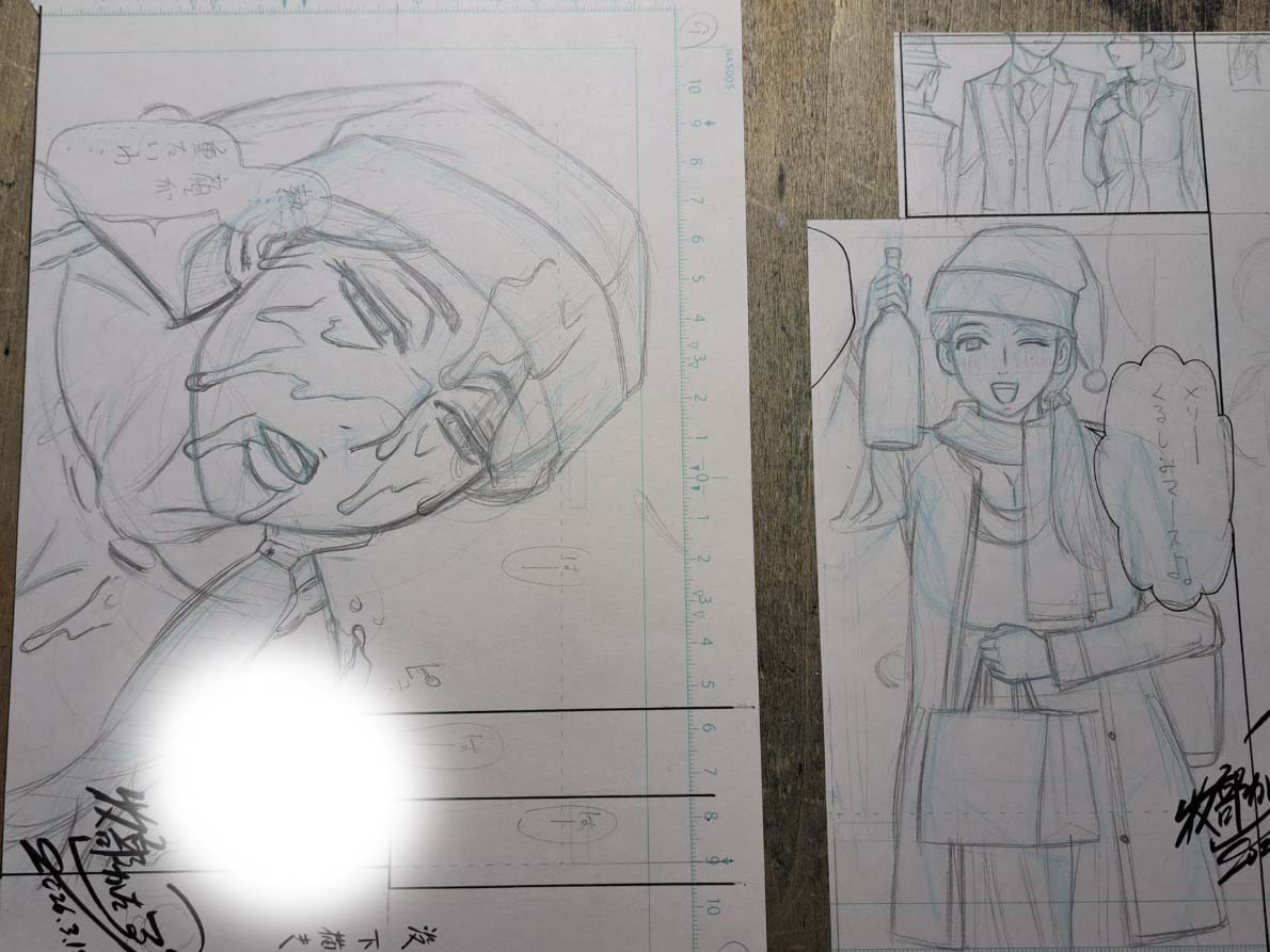 BOOTHで色紙の注文が入ったので原稿仕事の合間に発送準備。引き出しの中から「メリクリ妻」の没下描きが出てきたのでおまけにつけようかな。 