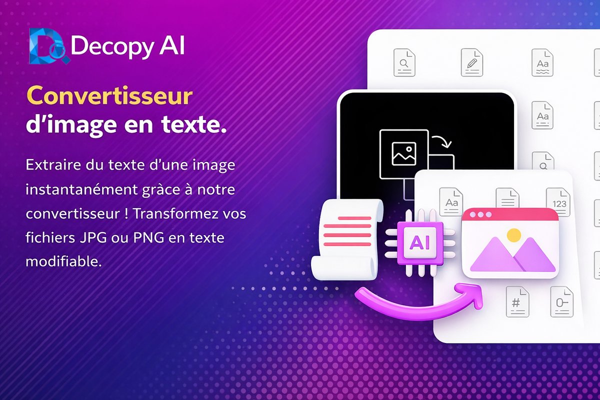 Julien459497175's tweet photo. Vous avez une photo d’un #document mais vous devez retaper tout le texte manuellement? ⏳

Solution : Convertisseur d'images en texte #DecopyAI (OCR).
👉 https://t.co/irkPtLg8j1
📸 Analyse l’image
🔍 Identifie les caractères
✍️ Convertit en texte éditable
Quelques secondes suffisent pour récupérer tout le texte.