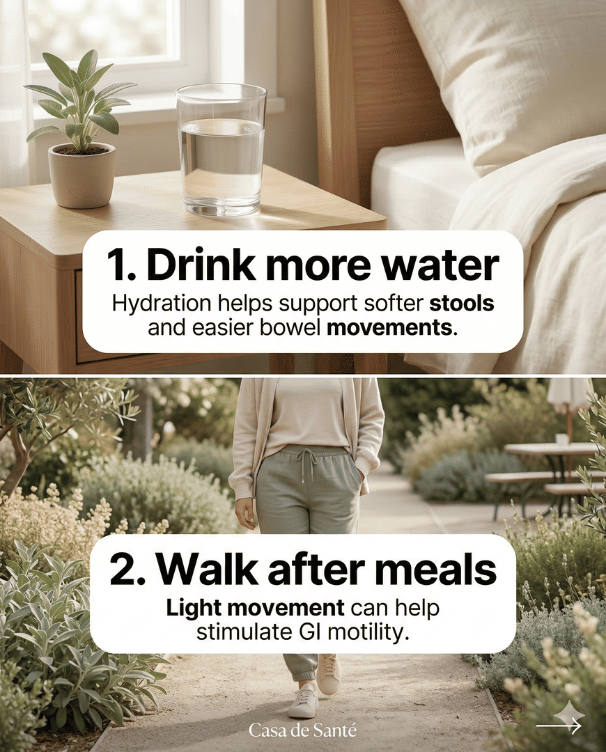 casadesante's tweet image. GLP-1 constipation is common when digestion slows. 

Start with hydration, walking, smaller meals, and careful fiber. 

For gentler digestive support, explore Casa de Santé’s GLP-1-friendly products at casadesante.com

#GLP1Support #ConstipationRelief #CasaDeSante