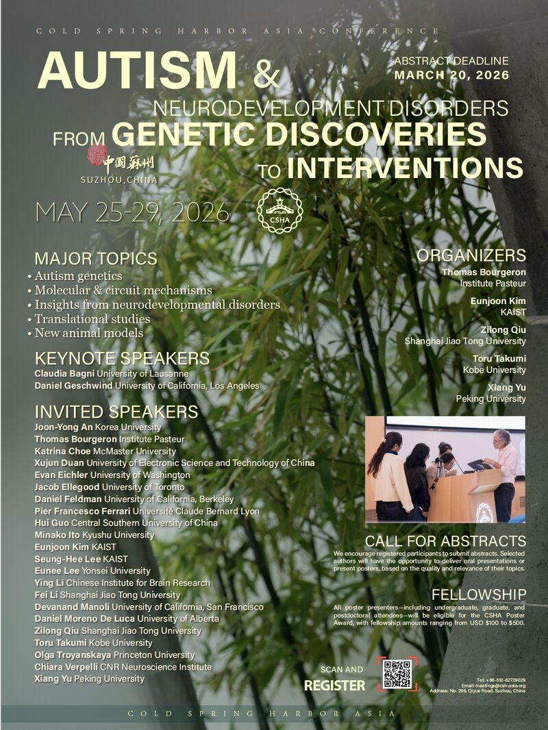 choekatr's tweet photo. I am grateful to be among the excellent lineup of invited speakers for the upcoming Cold Spring Harbor Asia conference on Autism and Neurodevelopmental Disorders in Suzhou, China 🇨🇳 this May. Join us - abstract deadline is this FRIDAY! More info https://t.co/43wVgnR5gE https://t.co/3l3pqELSW0