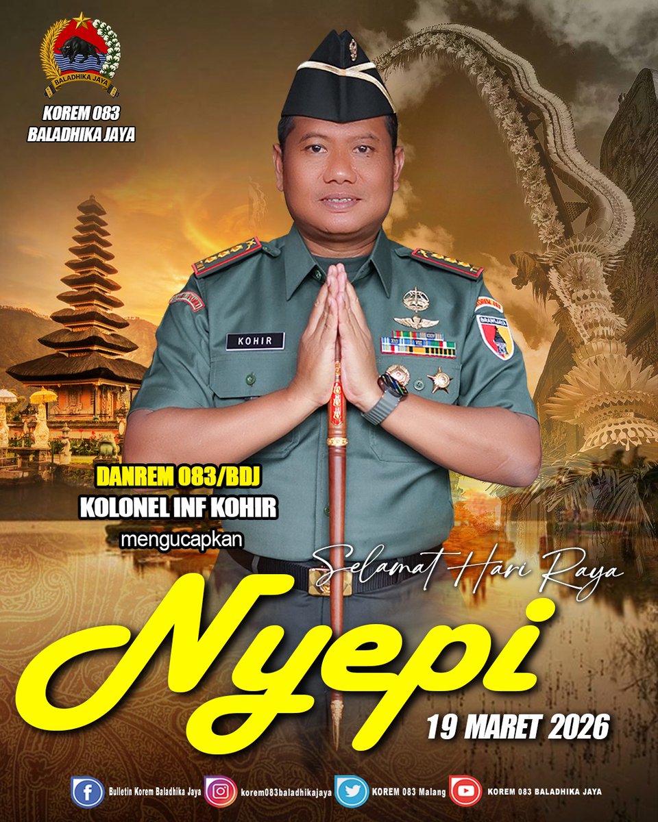 Komandan Korem 083/Baladhika Jaya Kolonel Inf Kohir Dan Keluarga Besar Korem 083/Baladhika Jaya Mengucapkan Selamat Hari Raya Nyepi.