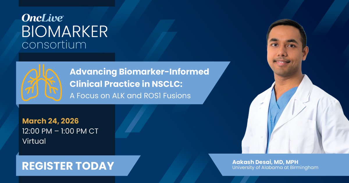OncLive's tweet photo. Review the latest NSCLC guideline updates for ALK & ROS1 fusions! Join the OncLive® Biomarker Consortium virtual event with Dr. Aakash Desai on Mar 24, 12PM CT to explore treatment paradigms. #OncLive #NSCLC @ADesaiMD @ONealCancerUAB
Save your spot: https://t.co/WEZBS3M33C https://t.co/SOi88syiD4