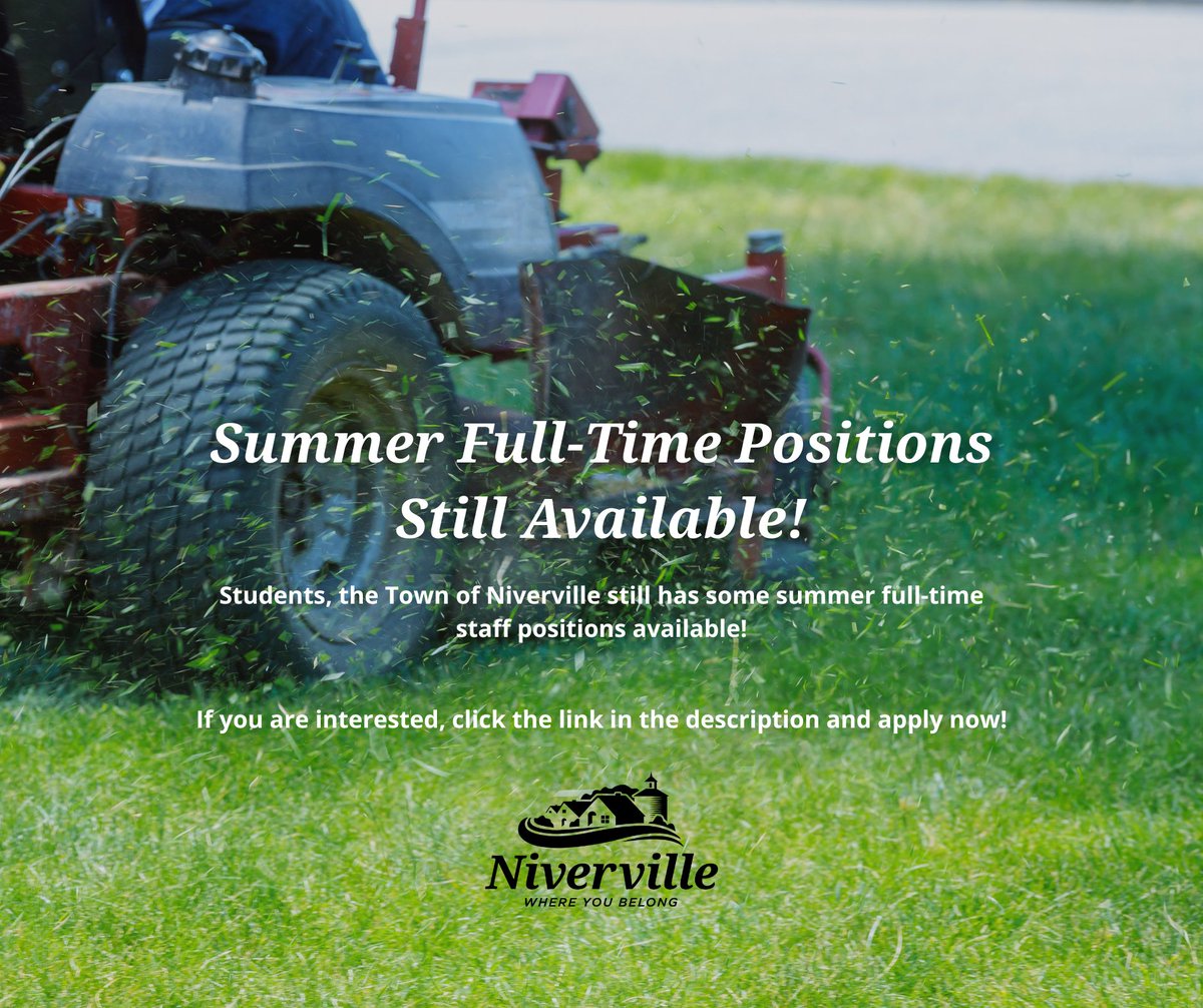 Students, the Town of Niverville still has some summer full-time staff positions available!

If you are interested, click the link here and apply now: whereyoubelong.ca/living-here/em…

#TownOfNiverville #WhereYouBelong #SummerEmploymentOpportunities
