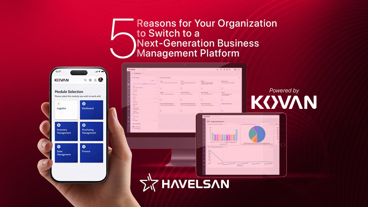 havelsanglobal's tweet photo. KOVAN transforms how organizations manage complexity.
From logistics to finance, from human resources to seamless integrations, KOVAN brings all business processes together in one unified ecosystem.
KOVAN: The Next-Gen Actor of Digital Sovereignty.