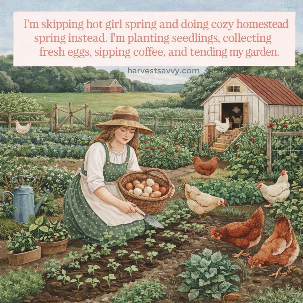 HarvestSavvy's tweet image. Stepping into cozy homestead spring vibes 🌿 This is when I plant new seeds, gather fresh eggs, and get that slow, steady energy back to grow something meaningful.

#HomesteadLife #CozySpring #GardenLife #BackyardChickens #GrowYourOwnFood #SimpleLiving #SlowLiving #GardenVibes