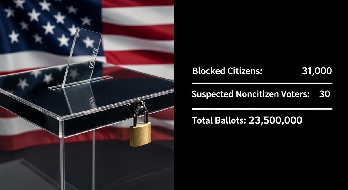 NovusExchange's tweet image. SAVE Act data: Kansas's proof-of-citizenship voting law blocked 31,000 eligible citizens — far more than noncitizens. 

Noncitizen voting estimated at 0.0001% of all ballots cast (Brennan Center). 

The evidence does not match the stated problem. 
#VoterRights #SAVEAct