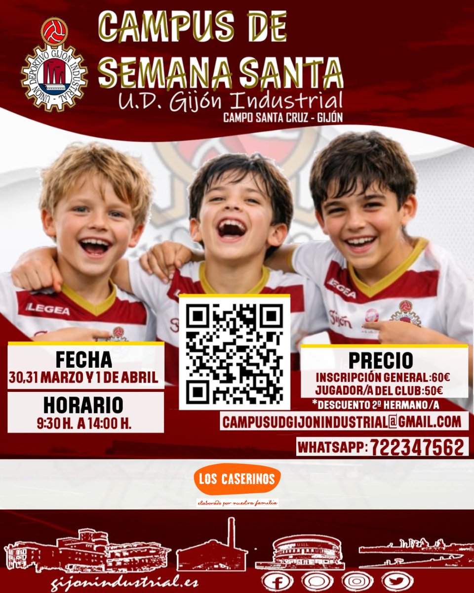 GijonIndustrial's tweet photo. ⚽ Campus de Semana Santa - U.D. Gijón Industrial

El U.D. Gijón Industrial organiza su Campus de Semana Santa, que se celebrará los días 30 y 31 de marzo y 1 de abril en el Campo de Santa Cruz (Gijón).

ℹ️https://t.co/EDu2R7OYnV…

#MásFabrilQueNunca #campusgijonindustrial https://t.co/hTNnox7q2n