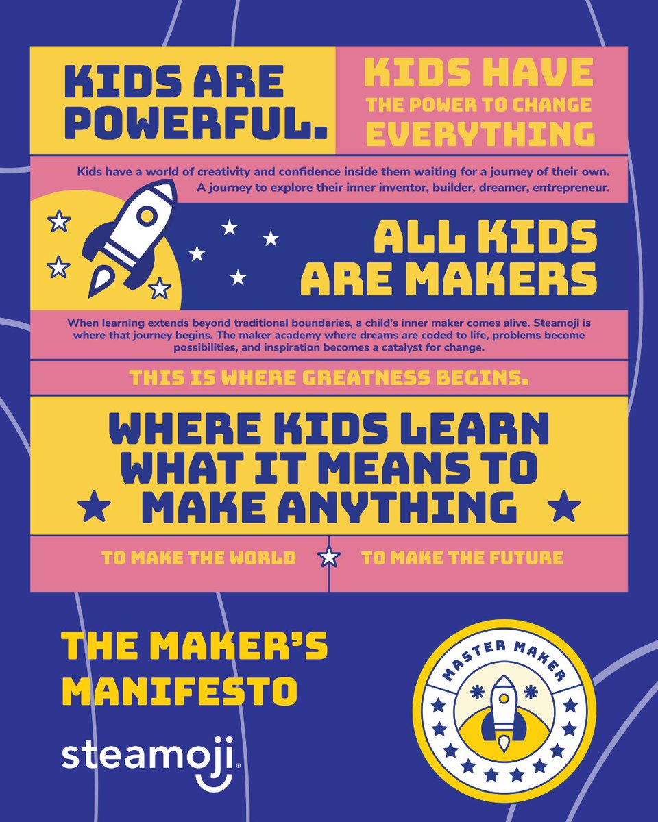 steamoji's tweet photo. All kids are makers. 🚀

At Steamoji, we help them discover what they’re capable of, building curiosity, resilience, and problem-solving skills to make anything.

#MakerMindset #KidsWhoMake #STEMlearning https://t.co/8FWkKFehu0