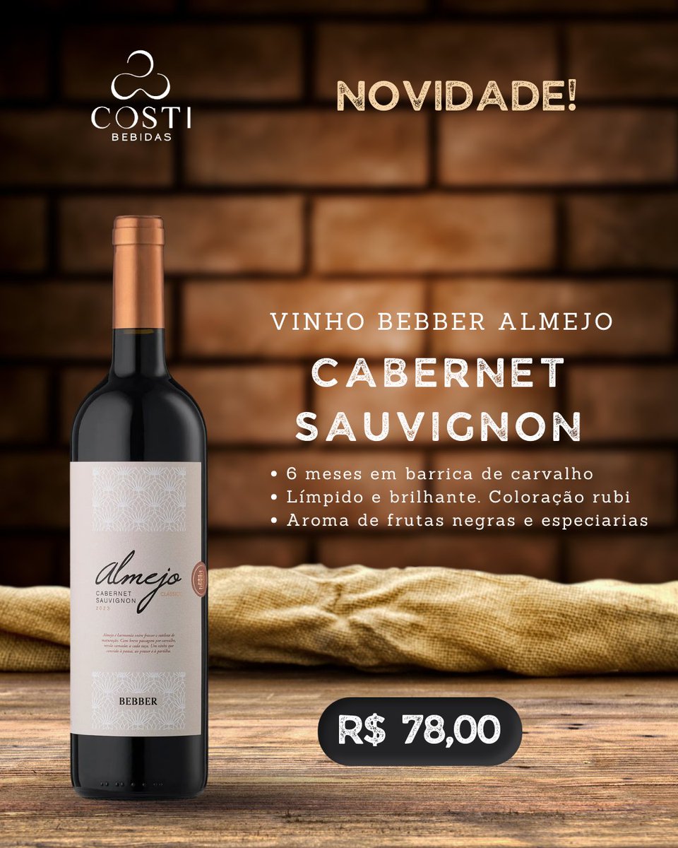 Vinho Almejo da Familia Bebber
Apresentamos a Linha Almejo, a escolha perfeita para elevar seus momentos de degustação. Vinhos de coloração rubi límpida e brilhante, produzidos na Serra Gaúcha. Qualidade excepcional por R$ 78,00 cada.