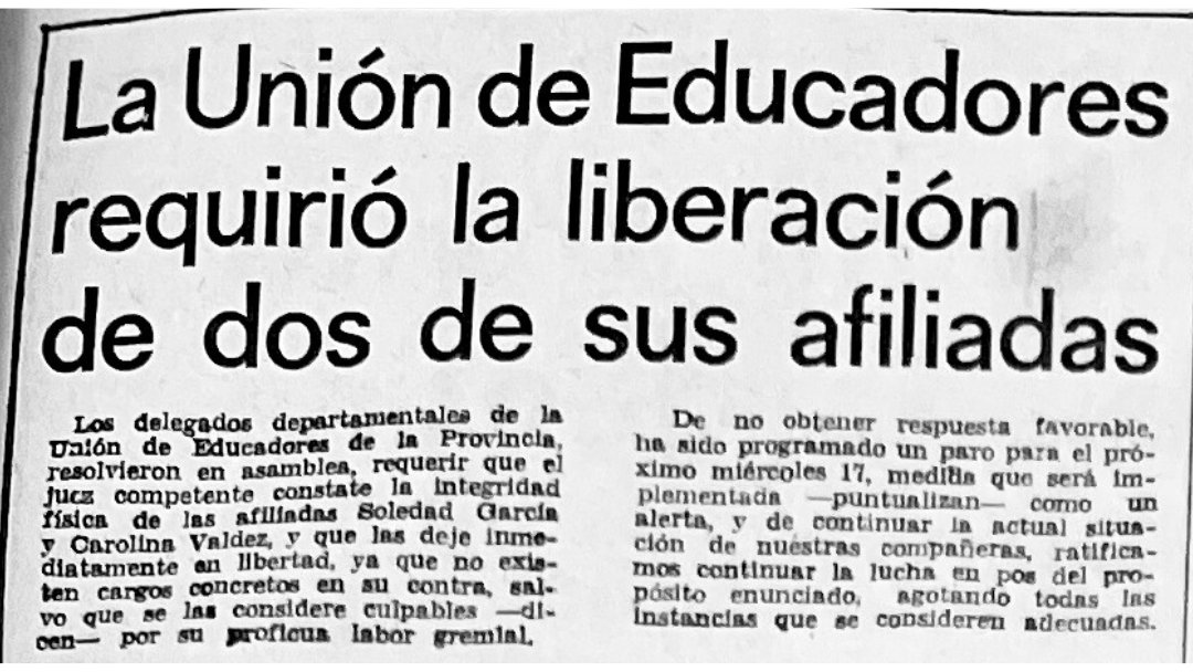 soy_el_76's tweet photo. 📰 Los Principios
📍 Domingo 14 de marzo de 1976

💬 "La Unión de Educadores requirió la liberación de dos de sus afiliadas"

#argentina #losprincipios #uepc https://t.co/Z7UGk6RkBA