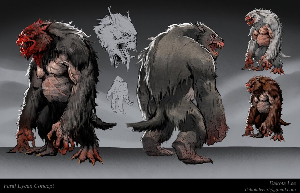 tat2kid714's tweet image. FERAL LYCAN
This guy was fun to design. I wanted a bigger gorilla like werewolf. I looked at growth hormones in bodybuilders as well as hairless chimps and hyena's for how bloody their heads get eating their prey. I love horror and creature design so I hope all enjoy too!